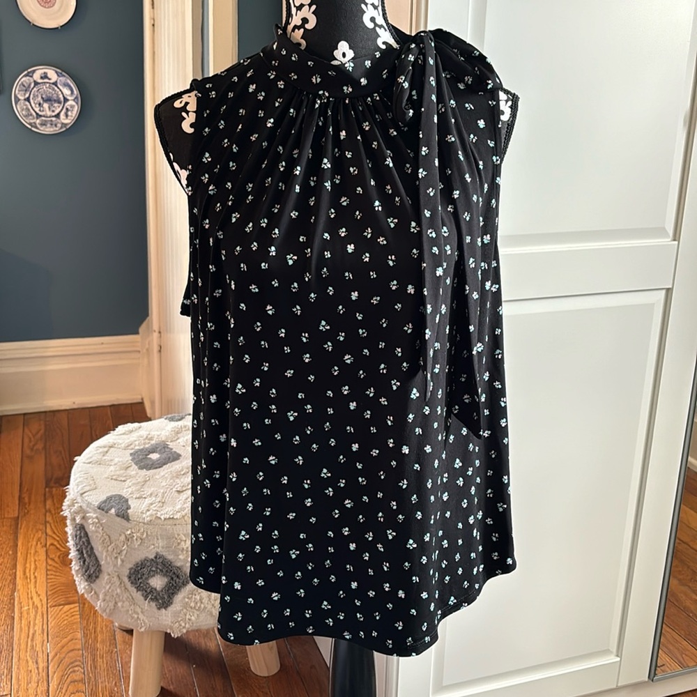 Liz Claiborne Career Top Black with Floral Print Size XL Women’s
